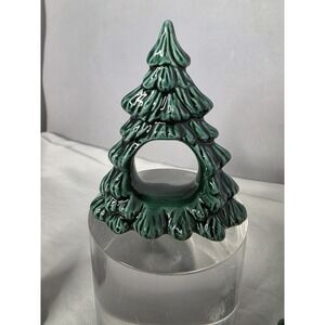 Vtg Ceramic Christmas Tree Napkin Rings Lot Of 7 Holders
